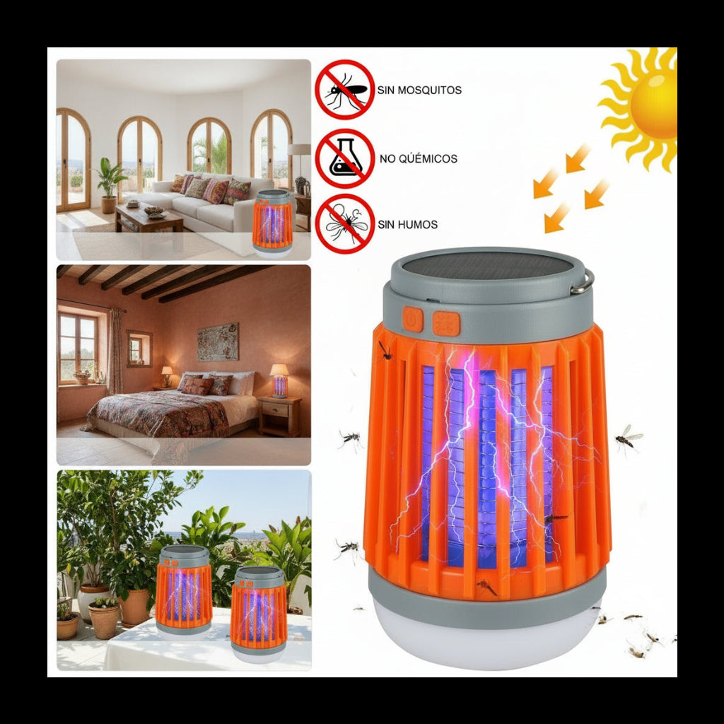 Lámpara Solar Mata Mosquitos 3 en 1 – Camping, USB y Resistente al Agua
