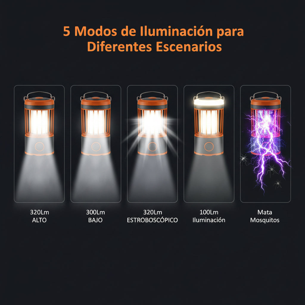 Lámpara Solar Mata Mosquitos 3 en 1 – Camping, USB y Resistente al Agua