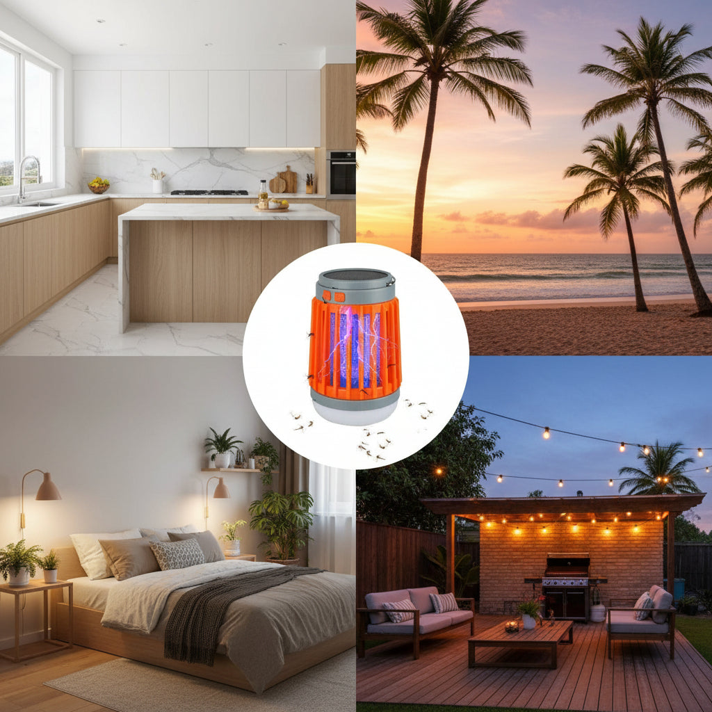 Lámpara Solar Mata Mosquitos 3 en 1 – Camping, USB y Resistente al Agua