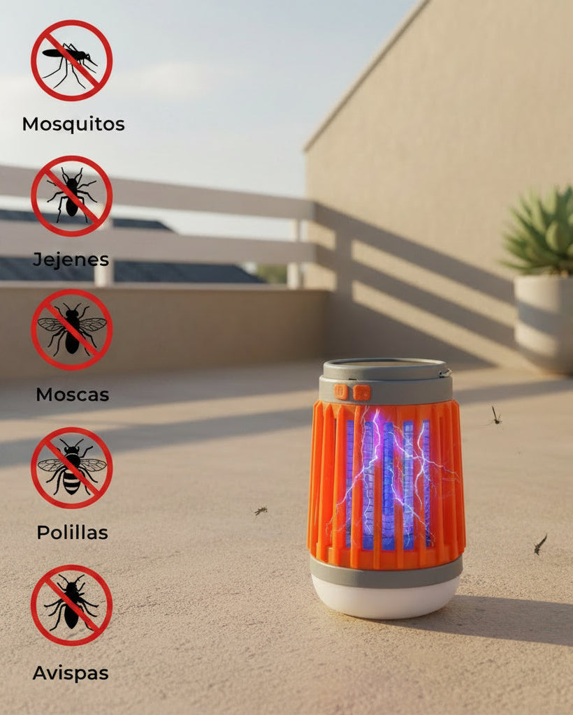 Lámpara Solar Mata Mosquitos 3 en 1 – Camping, USB y Resistente al Agua