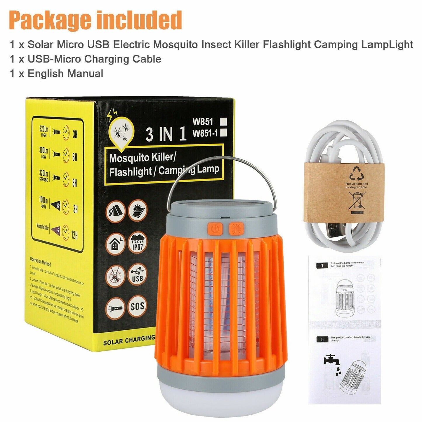 Lámpara Solar Mata Mosquitos 3 en 1 – Camping, USB y Resistente al Agua