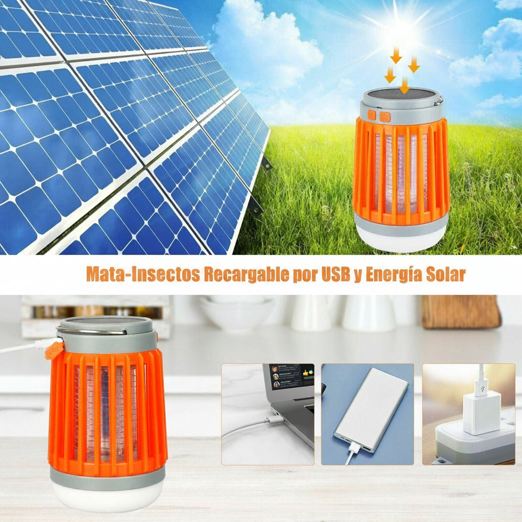 Lámpara Solar Mata Mosquitos 3 en 1 – Camping, USB y Resistente al Agua