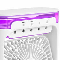 CoolWave ventilador portátil de aire frío, detalle de controles y luz LED